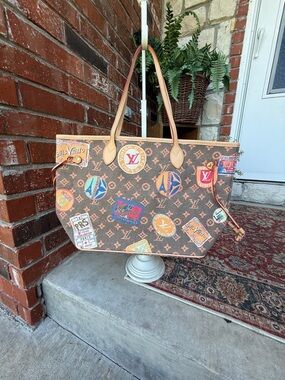 Designer Like Brown Monogram Travel Patchwork Canvas Tote Bag